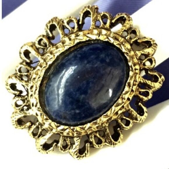 VTg Sodalite Cabochon Gold Plated Adj Large Ring - Picture 1 of 7